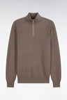 Straight cut brown cotton trucker neck sweater