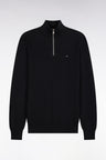 Straight cut black cotton trucker neck sweater