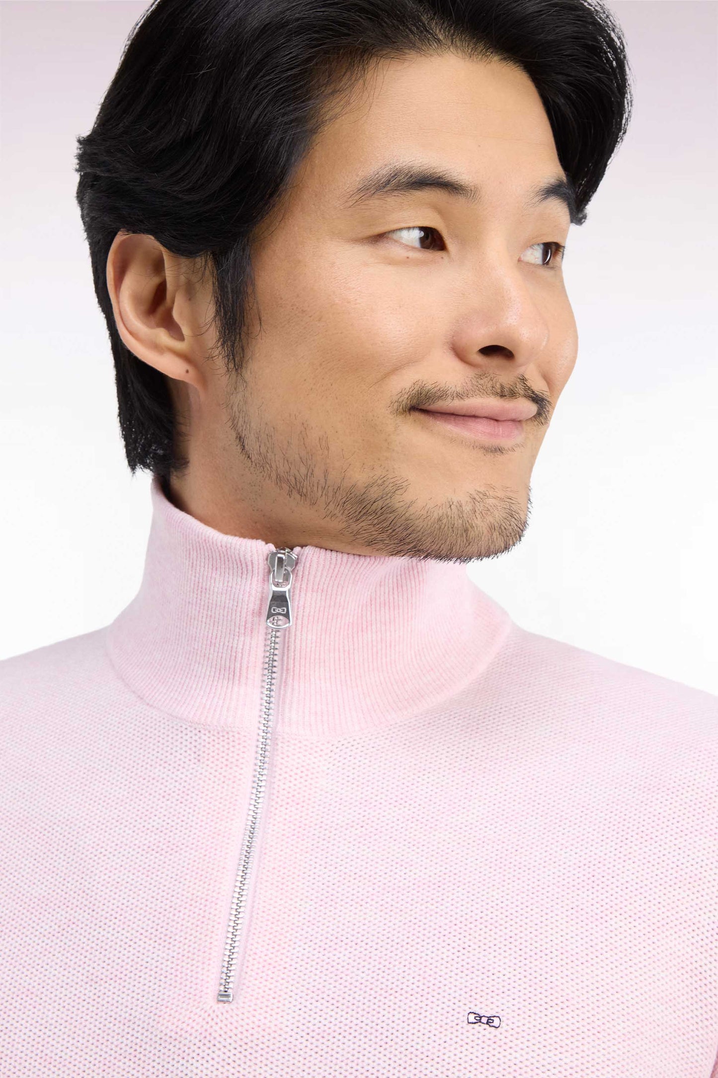Pull col camionneur en coton rose coupe droite
