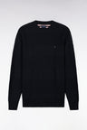 Regular fit navy knit crew neck sweater with striped effect