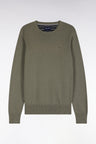 Khaki cotton round-neck sweater