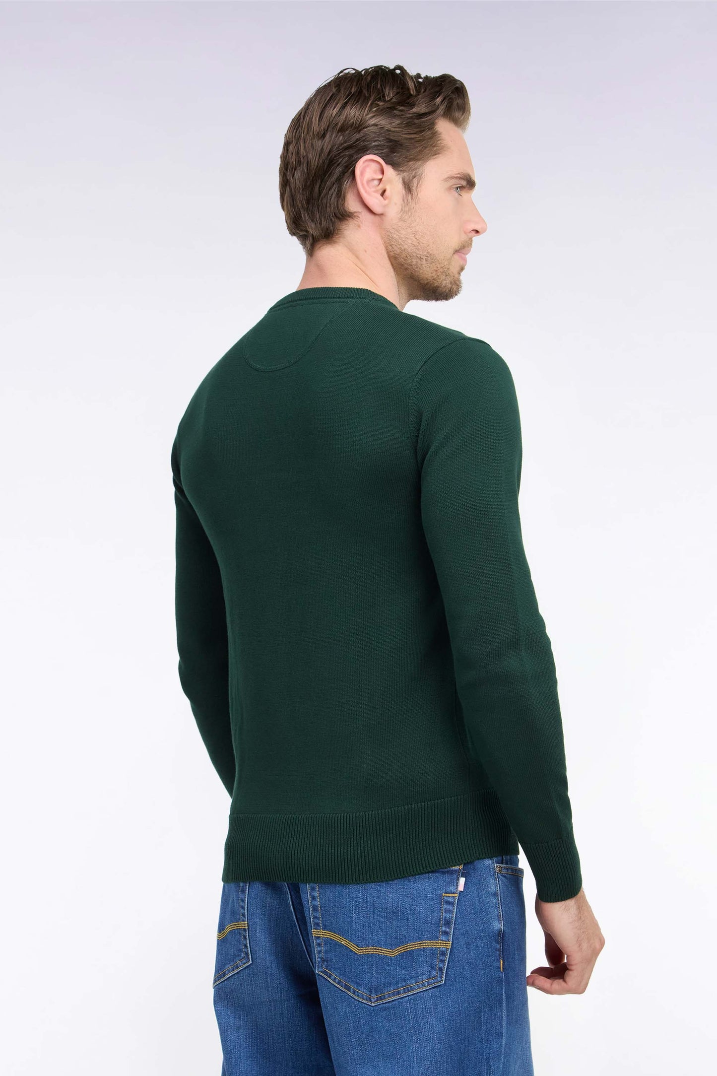 Pull à col rond en coton vert forêt