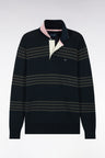 Straight cut khaki and navy cotton jersey collar sweater