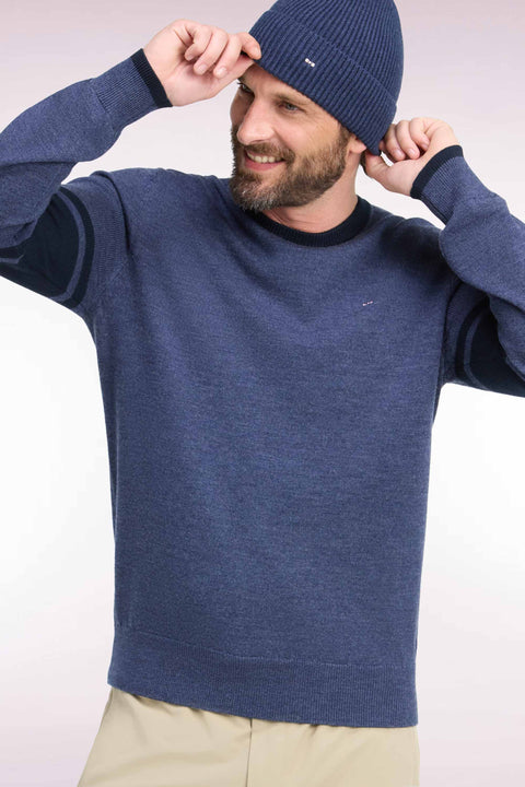 Round-neck sweater in navy merino wool jersey - Image 1