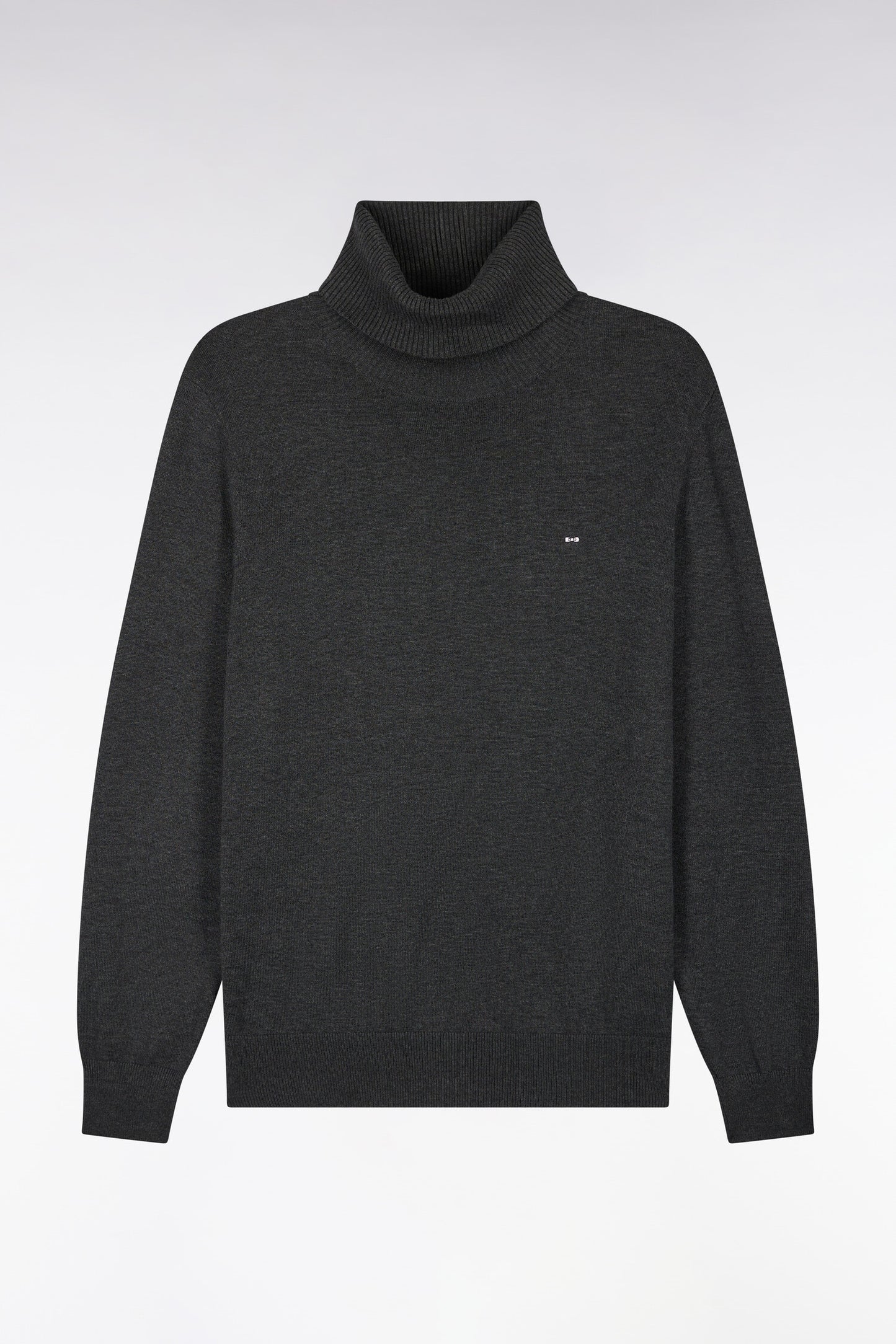 Pull à col roulé en coton et viscose gris foncé coupe droite