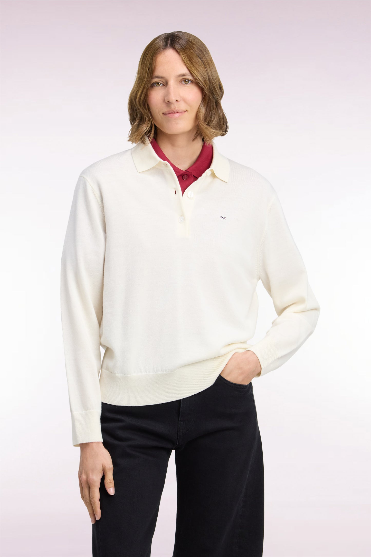 Pull col maillot en laine écru coupe décontractée