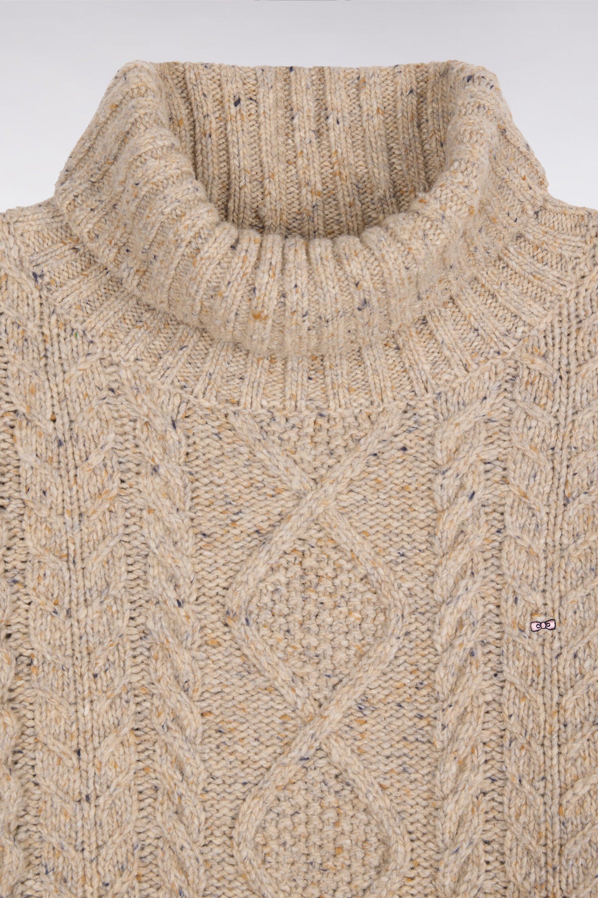 Beige cable knit straight fit turtleneck sweater