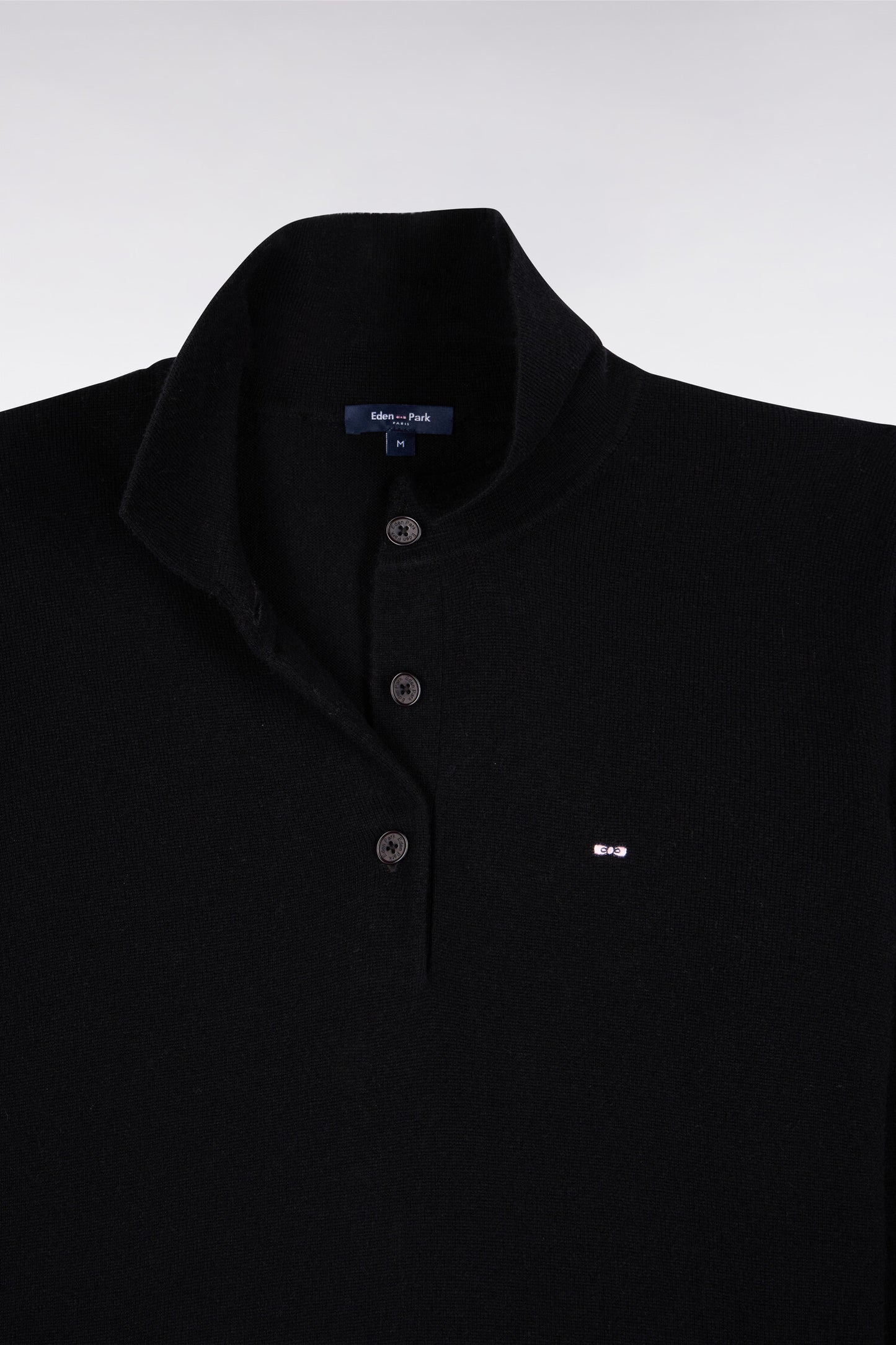 Robe midi à col polo en laine vierge et cachemire noire coupe droite