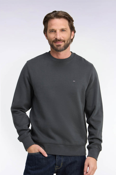 Sweatshirt à col rond en molleton coton kaki coupe droite - Image 3