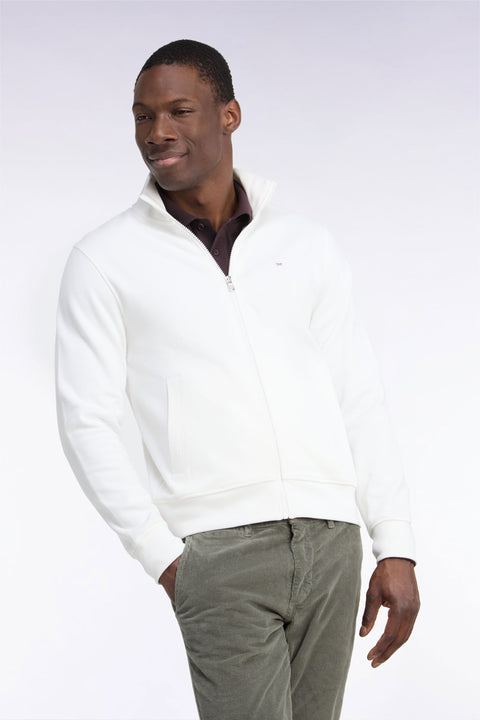 Sweatshirt zippé en molleton coton écru coupe droite - Image 1