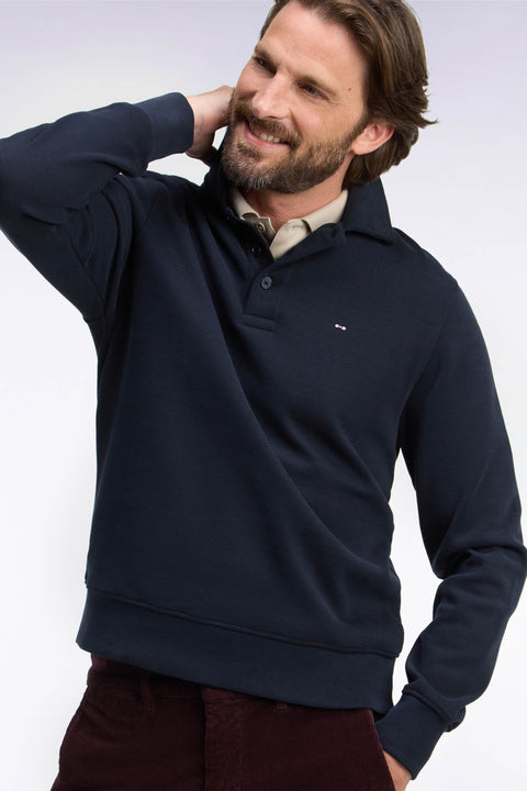 Straight cut navy cotton polo collar sweatshirt - Image 1