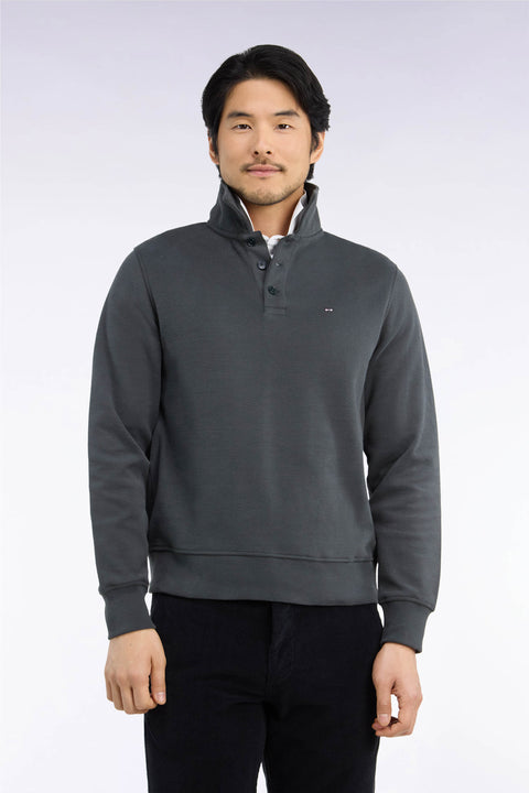 Straight cut khaki cotton polo collar sweatshirt - Image 3