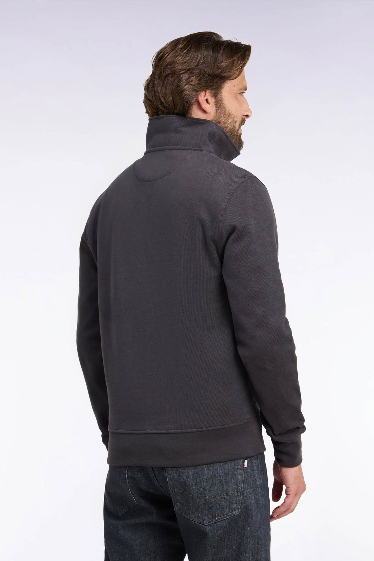 Straight cut brown cotton polo collar sweatshirt