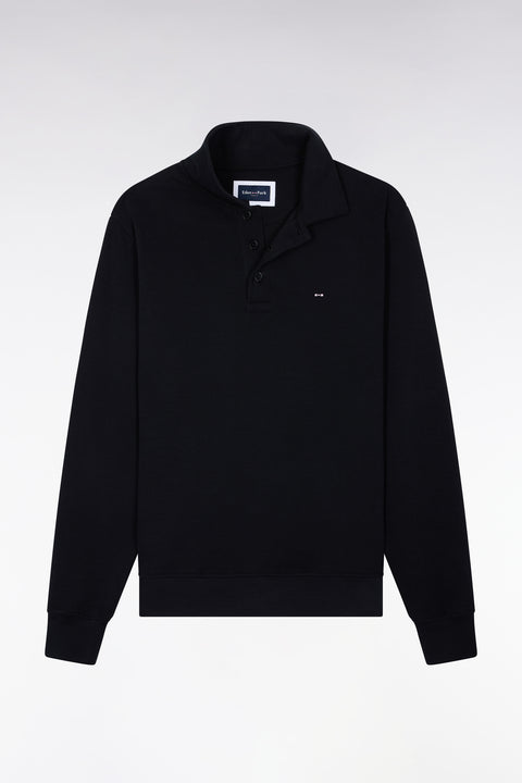 Sweatshirt col polo en coton noir coupe droite - Image 2
