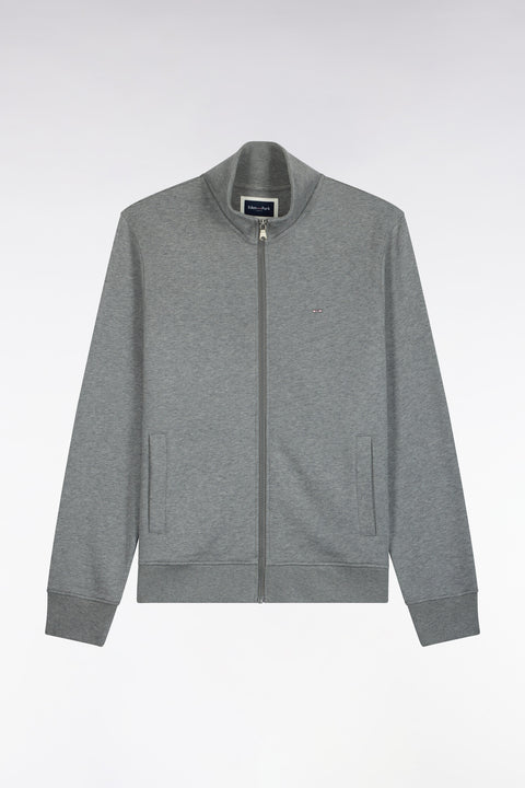 Straight-fit gray cotton trucker neck zipped sweatshirt - Image 2