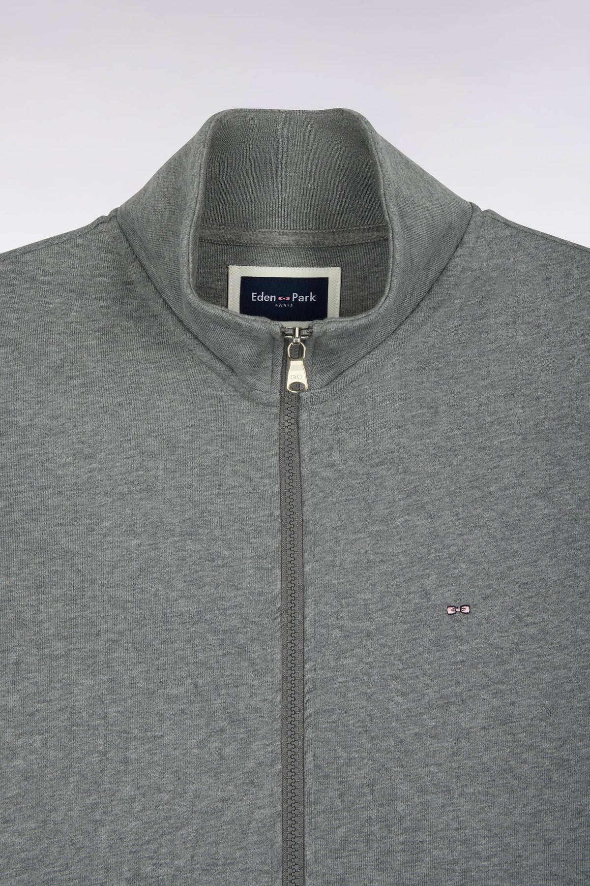 Straight-fit gray cotton trucker neck zipped sweatshirt
