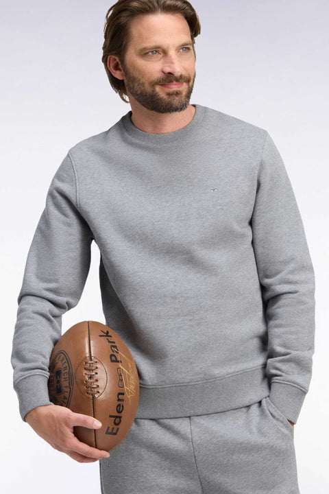 Sweatshirt col rond en molleton coton gris coupe droite - Image 1