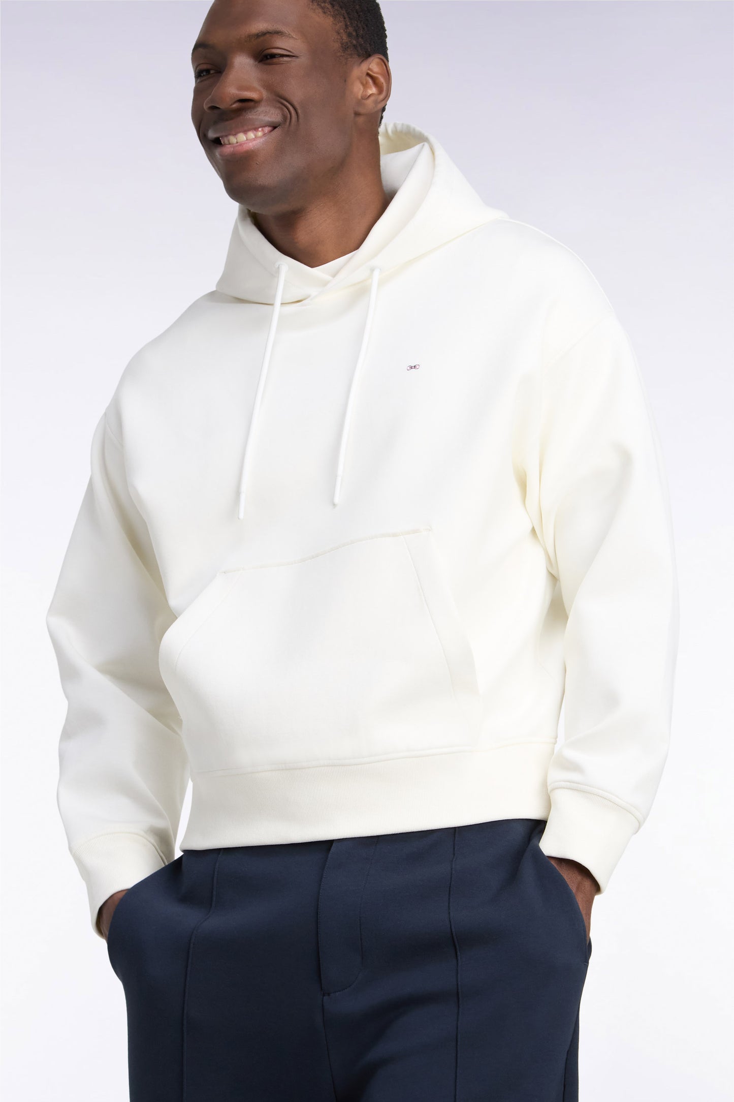 Sweatshirt à capuche unisexe en interlock écru coupe loose