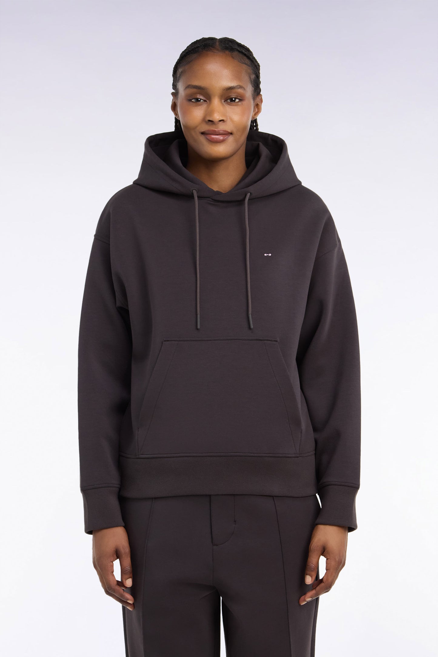 Sweatshirt à capuche unisexe en interlock marron coupe loose