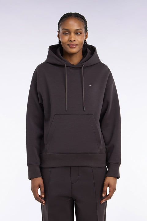 Sweatshirt à capuche unisexe en interlock marron coupe loose - Image 2