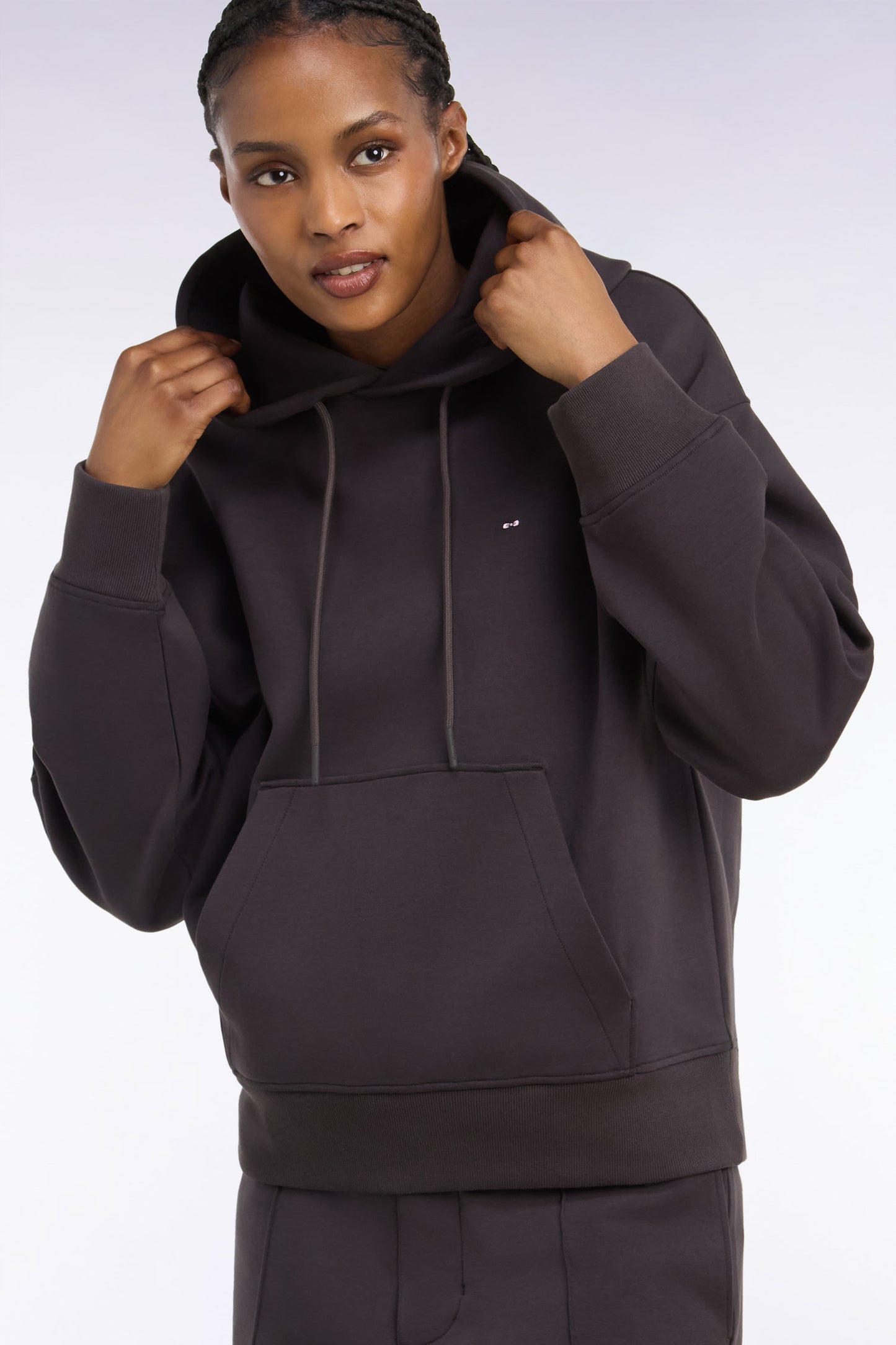 Sweatshirt à capuche unisexe en interlock marron coupe loose