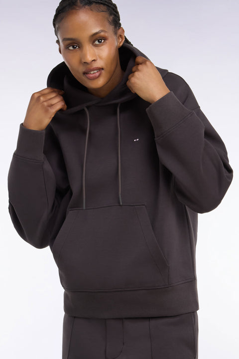 Sweatshirt à capuche unisexe en interlock marron coupe loose - Image 1