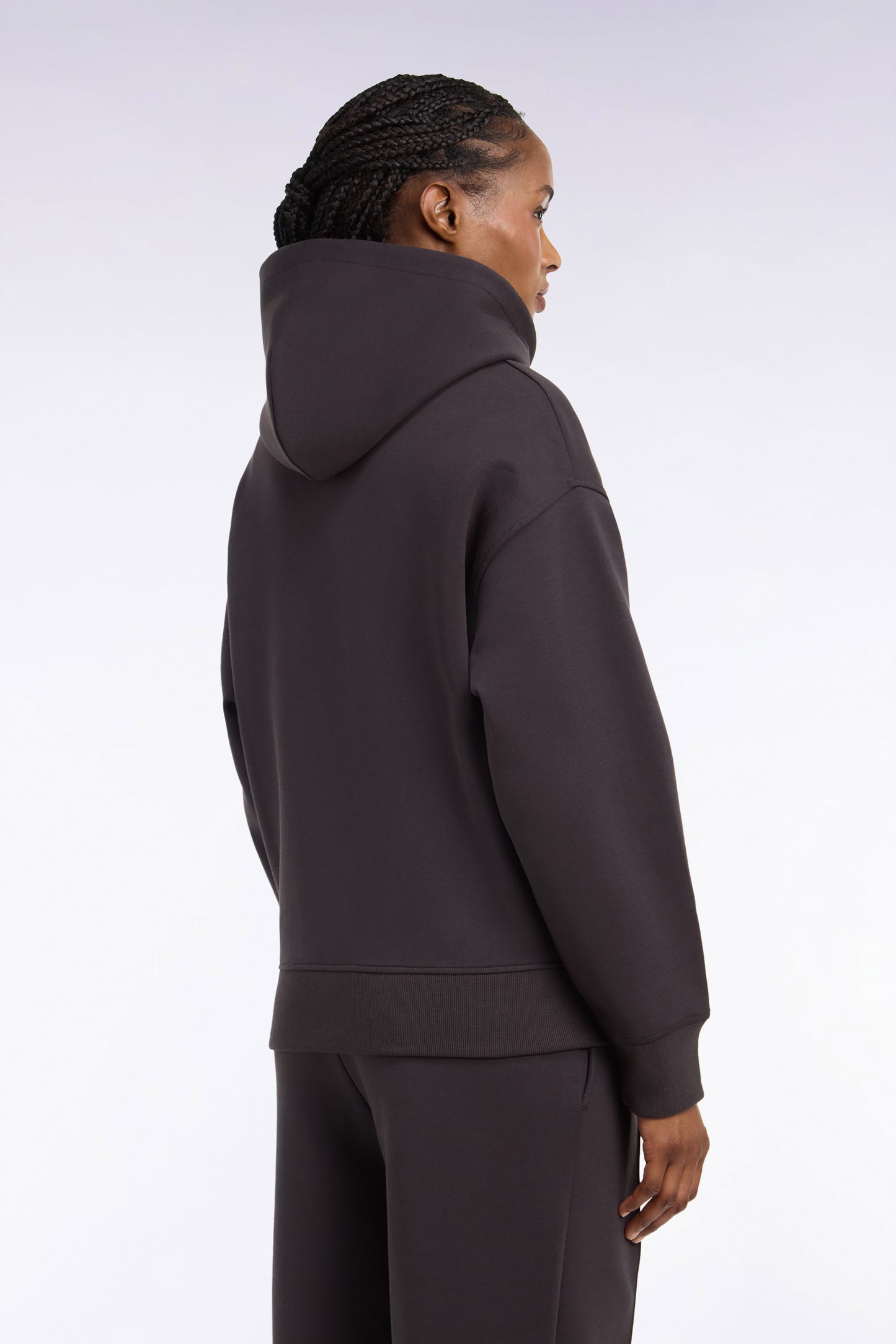 Sweatshirt à capuche unisexe en interlock marron coupe loose