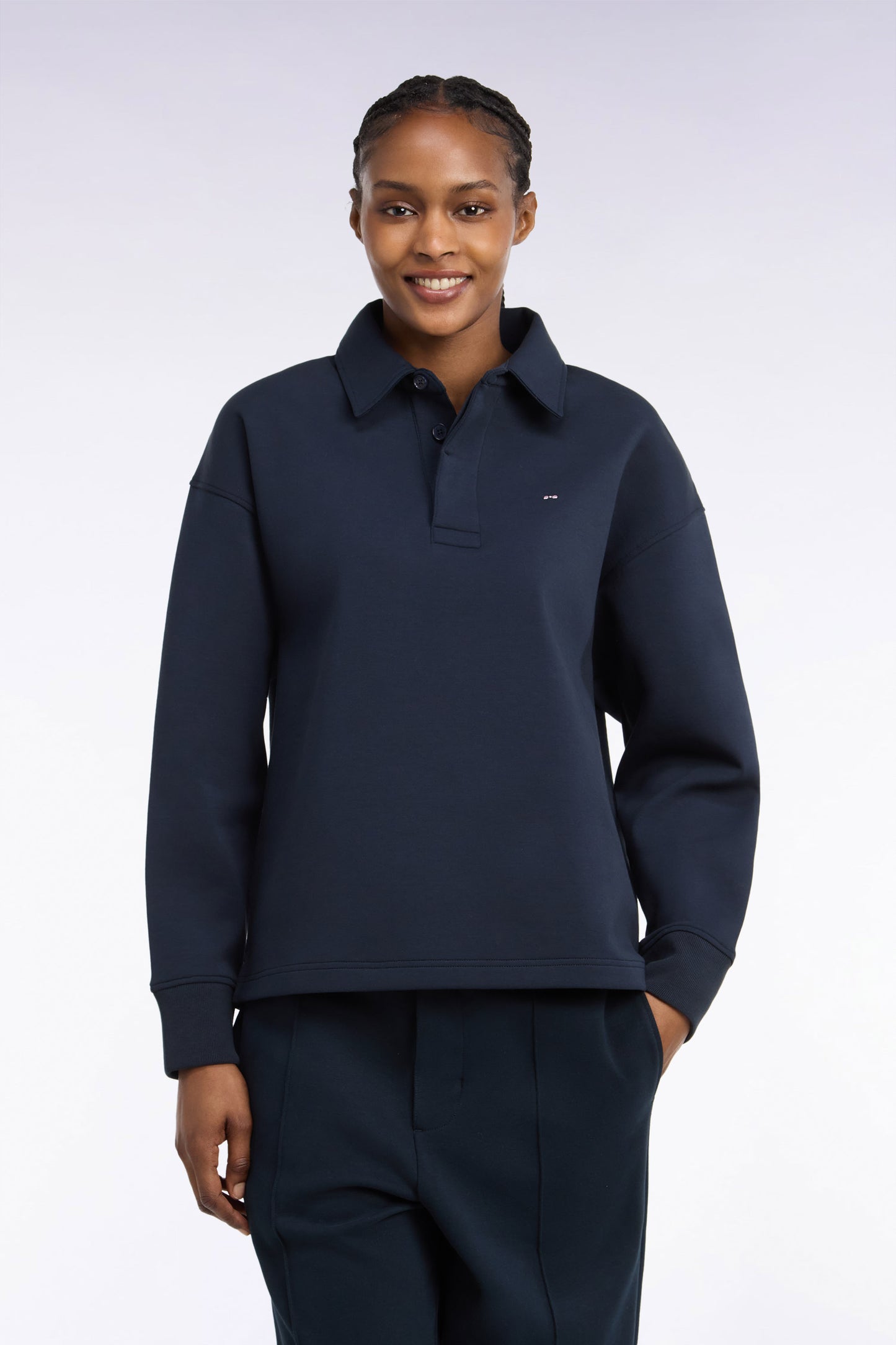 Sweatshirt unisexe à col maillot en interlock de coton marine