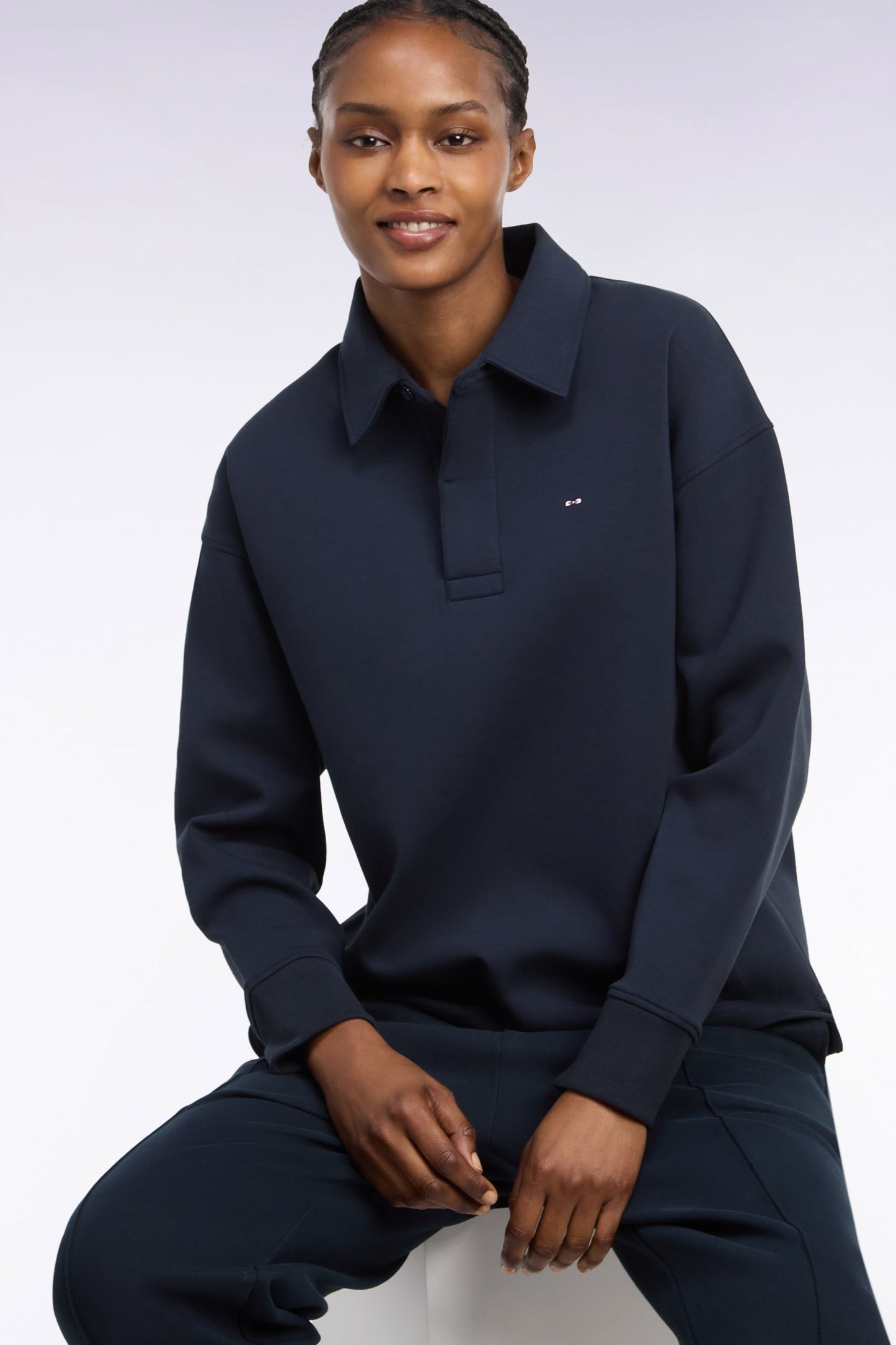 Sweatshirt unisexe à col maillot en interlock de coton marine