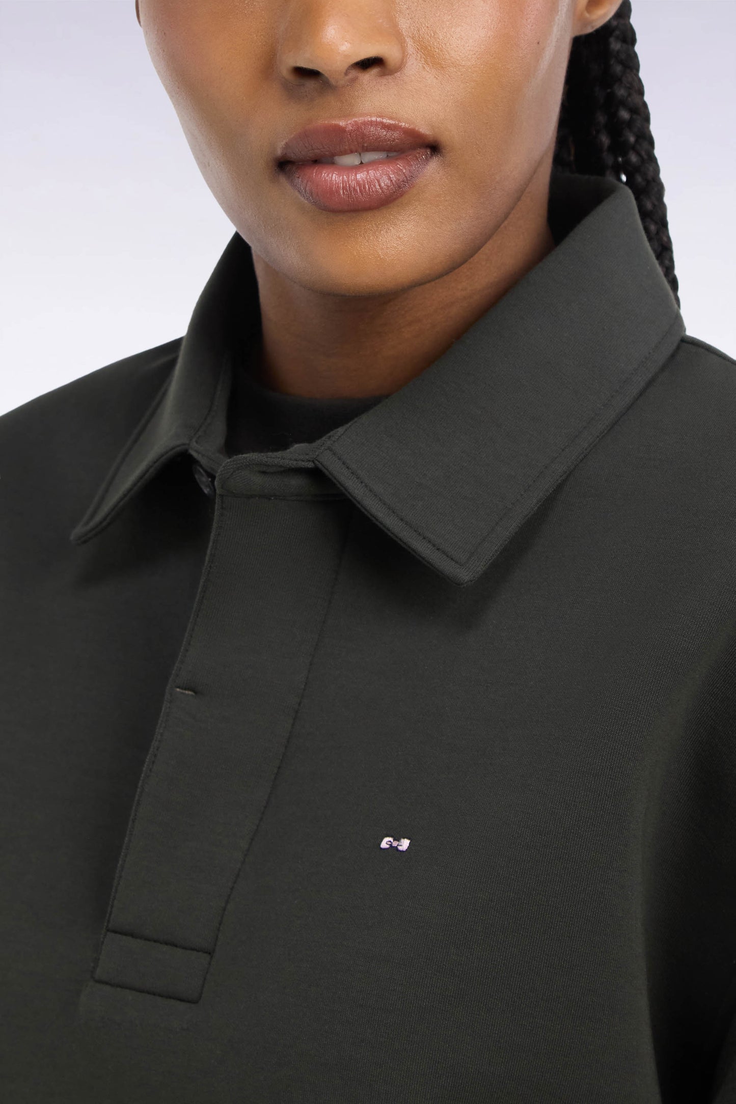 Sweatshirt unisexe à col maillot en interlock de coton kaki