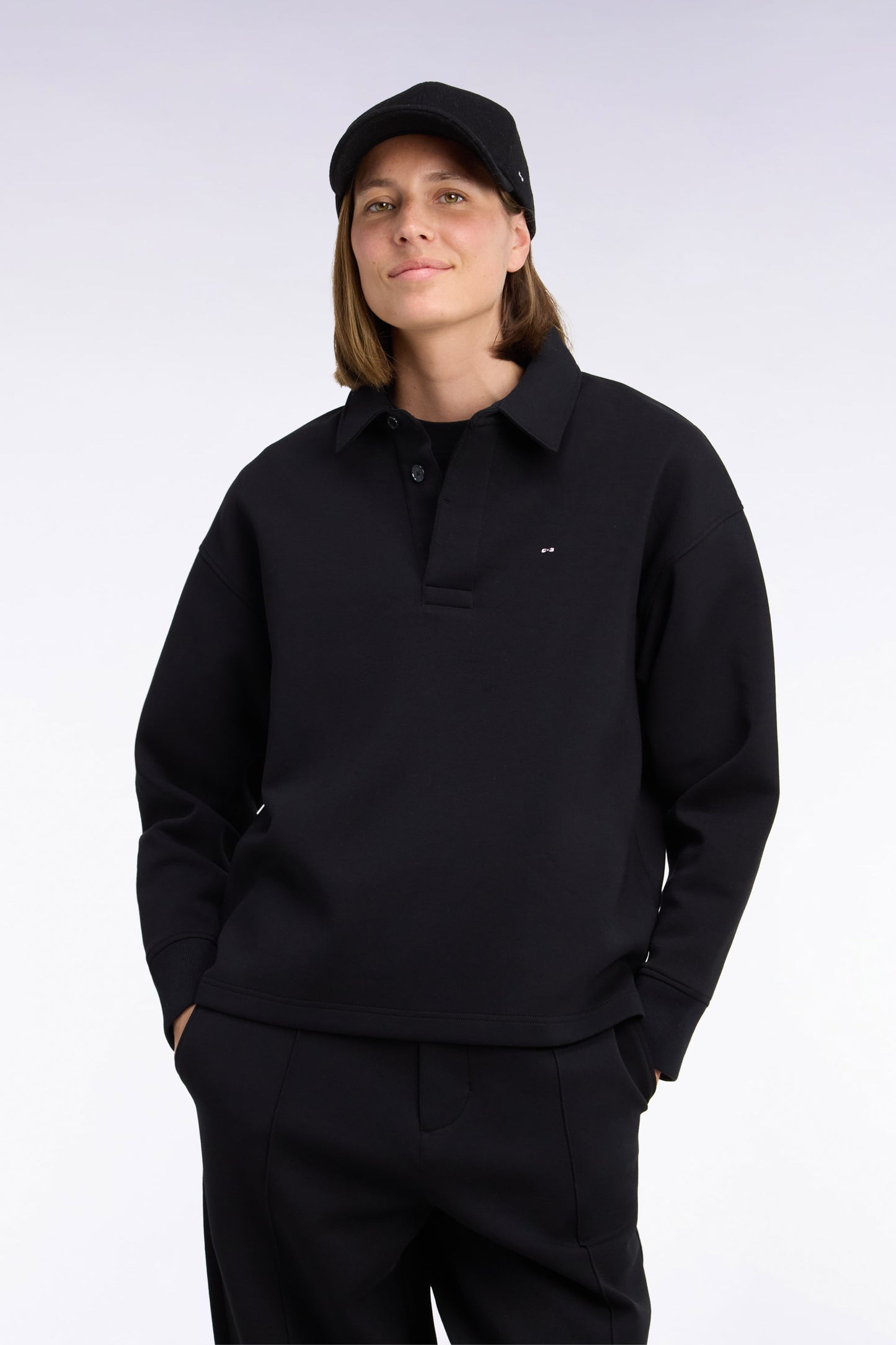 Sweatshirt unisexe à col maillot en interlock de coton noir