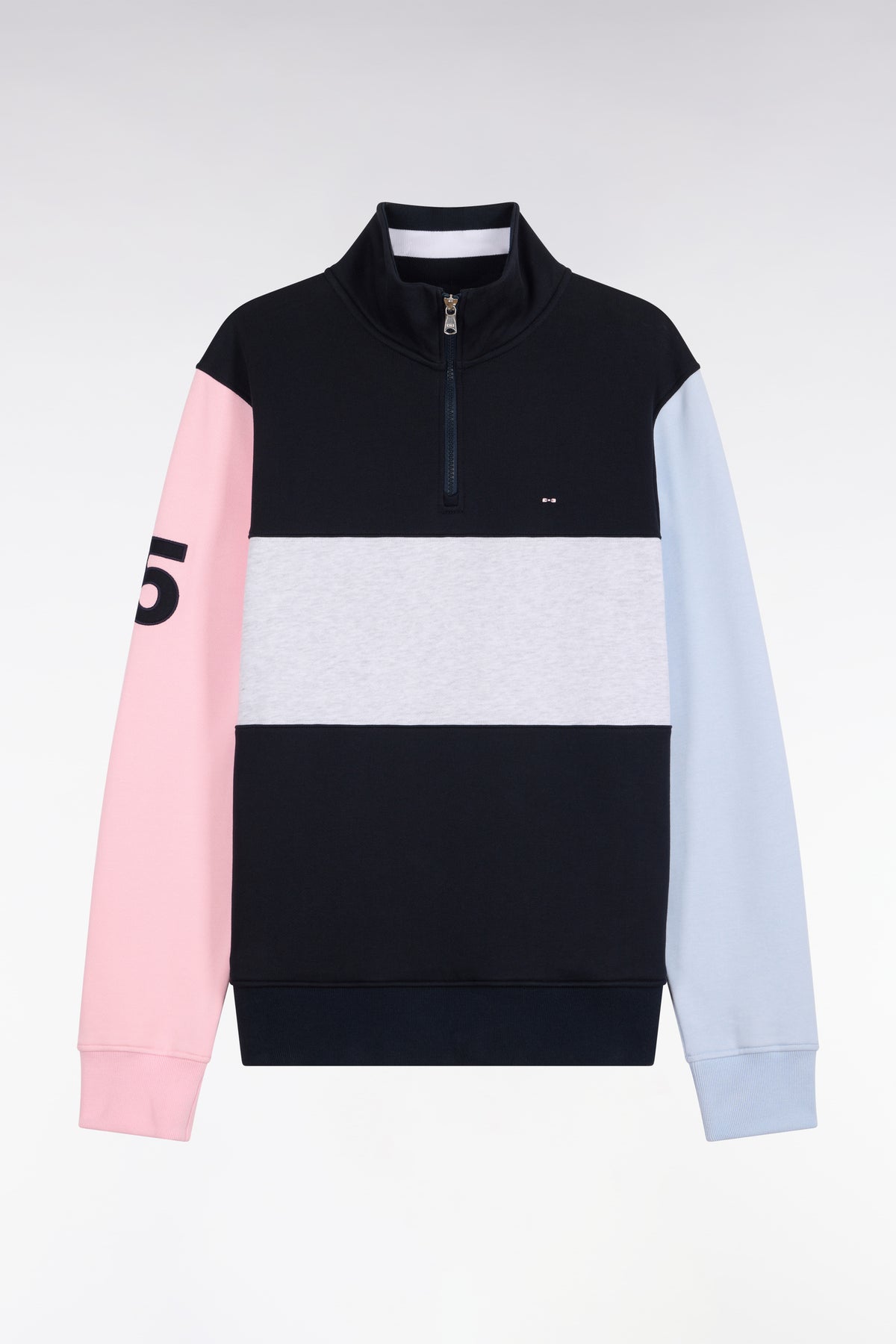 Straight cut cut-out navy cotton trucker neck sweatshirt