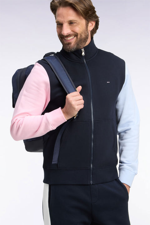 Sweatshirt zippé en molleton coton tricolore brodé coupe droite - Image 1