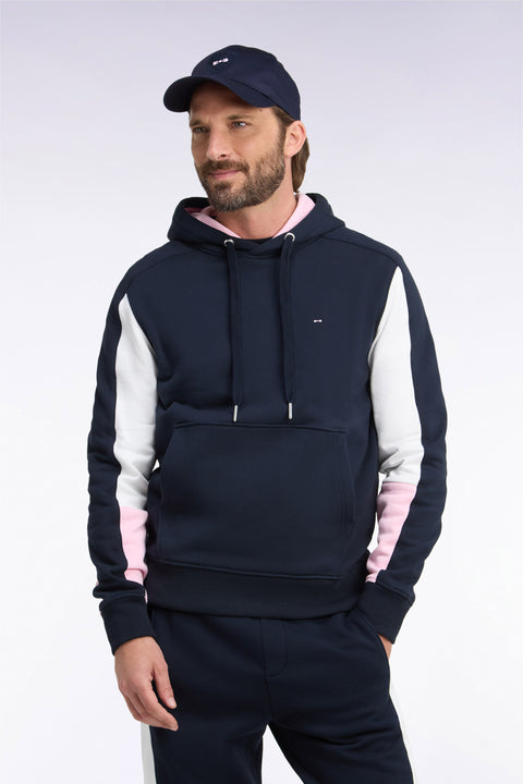 Navy cotton hooded sweatshirt with cut-out sleeves, straight cut - Image 3