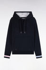 Straight cut embroidered navy cotton fleece hooded sweatshirt