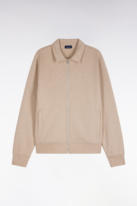 Sweatshirt zippé à col polo beige coupe droite - Image 2