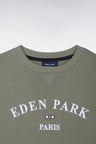 Embroidered khaki cotton terry sweatshirt Eden Park straight cut