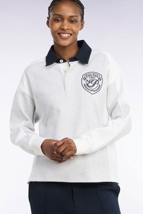 Sweatshirt unisexe à col maillot en interlock gris et découpes contrastées coupe loose - Image 1