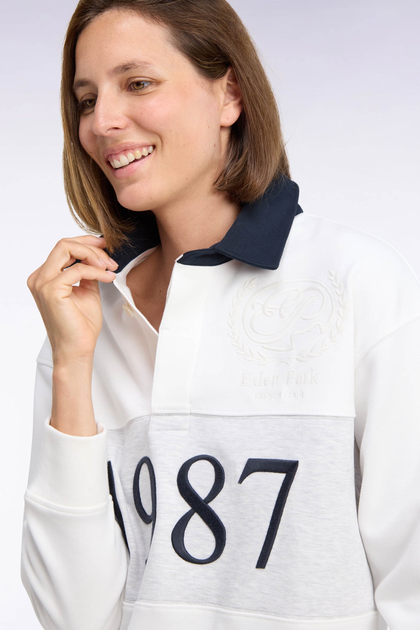 Sweatshirt unisexe en interlock écru chiné coupe loose