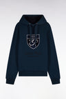 Gray cotton fleece hooded sweatshirt with heritage embroidery, straight cut