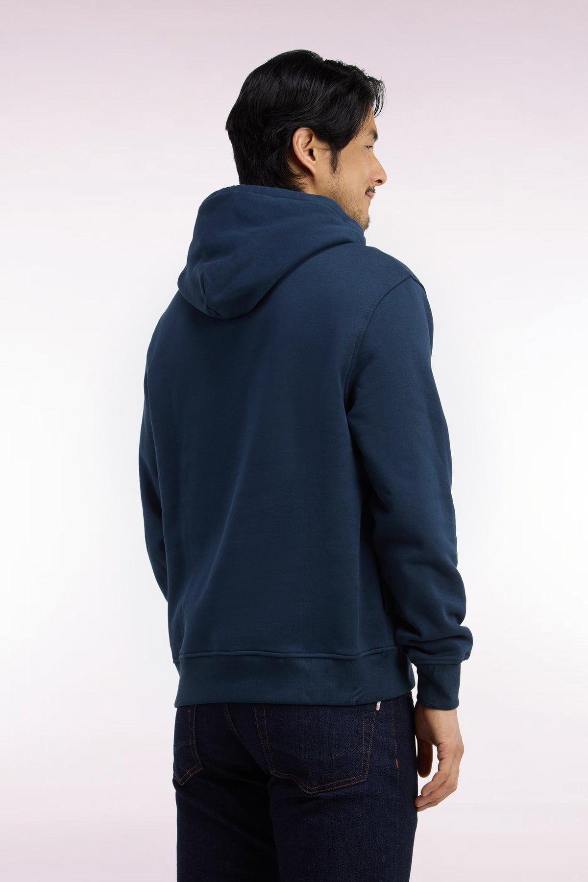 Gray cotton fleece hooded sweatshirt with heritage embroidery, straight cut