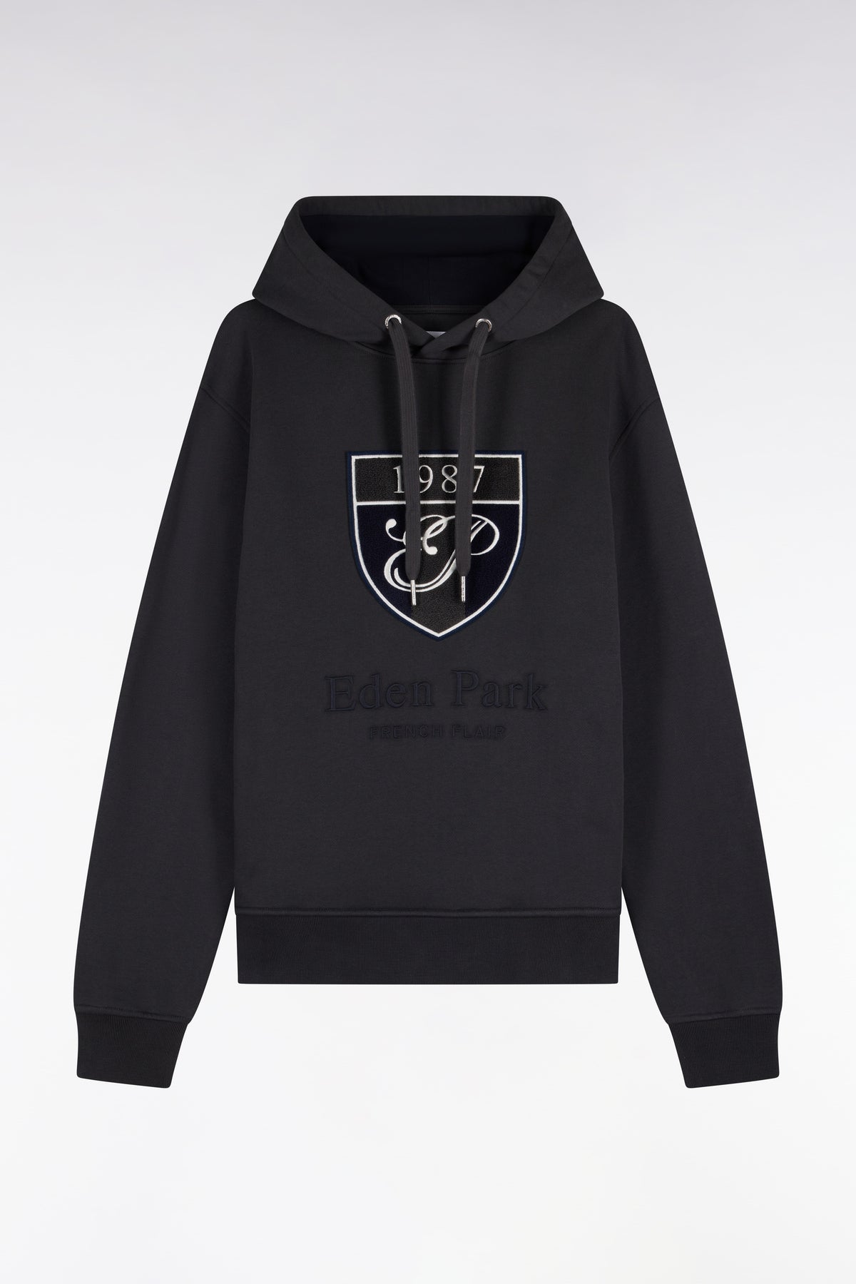 Khaki cotton fleece hooded sweatshirt with heritage embroidery, straight cut