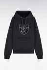 Khaki cotton fleece hooded sweatshirt with heritage embroidery, straight cut