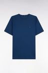 Short-sleeved round-neck t-shirt in navy cotton, straight cut