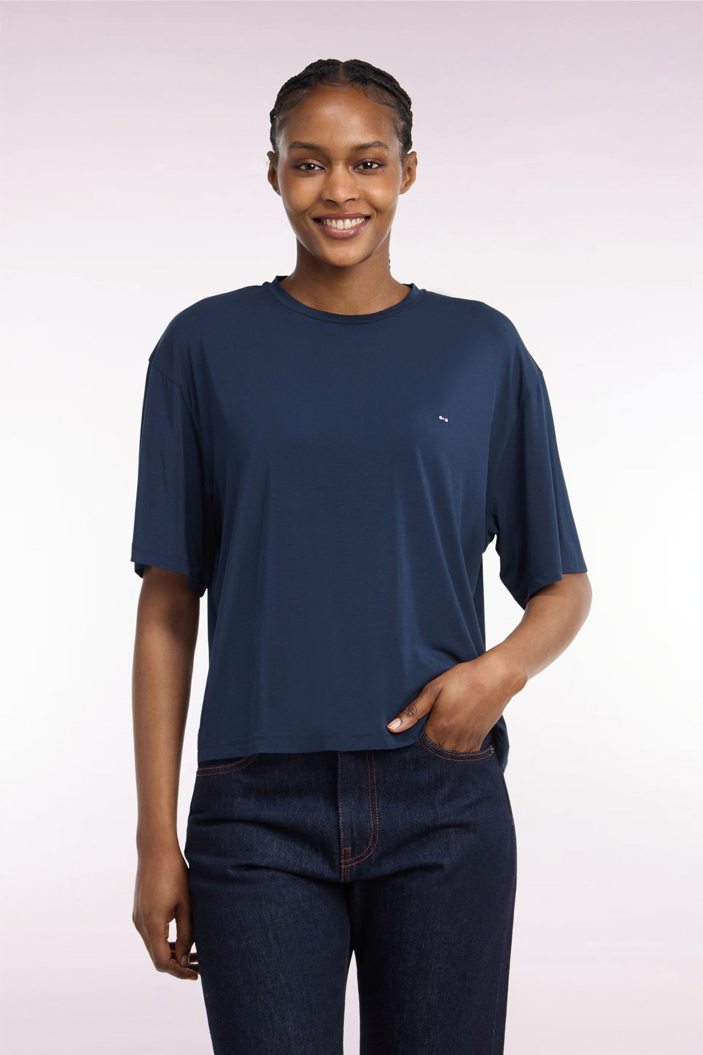 T-shirt manches courtes en modal stretch marine coupe ample