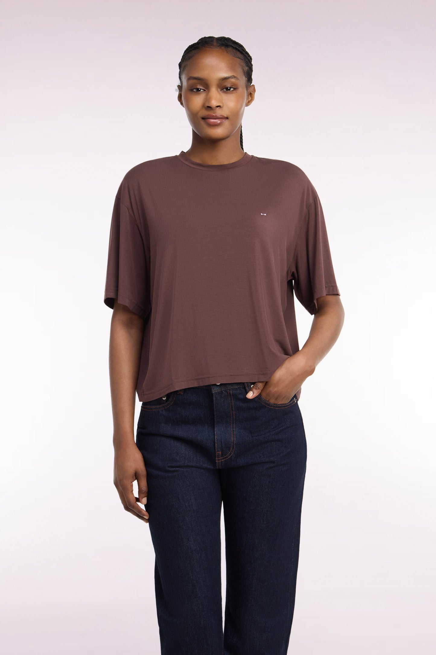 T-shirt manches courtes en modal stretch marron coupe ample