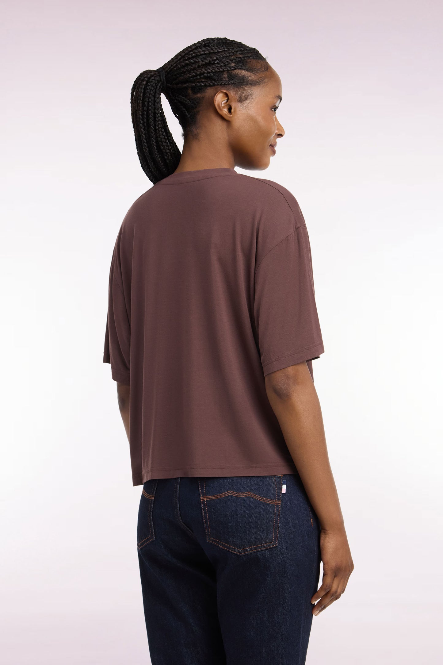 T-shirt manches courtes en modal stretch marron coupe ample