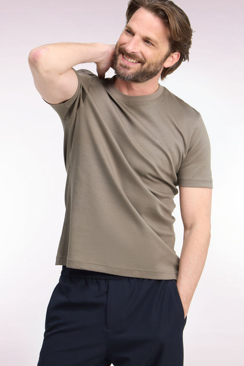 T-shirt manches courtes en coton beige coupe droite - Image 1