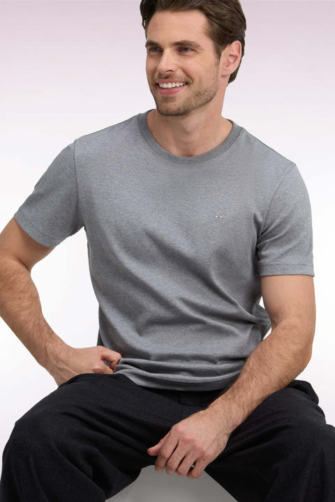 T-shirt manches courtes en coton gris coupe droite - Image 1