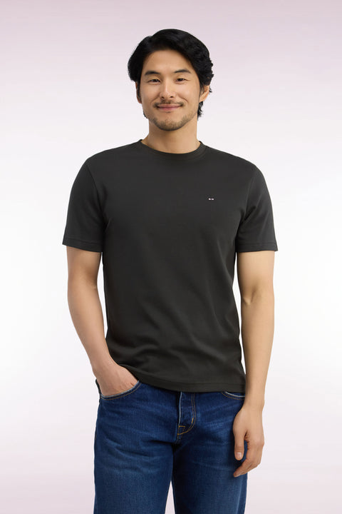 T-shirt manches courtes en coton kaki coupe droite - Image 3